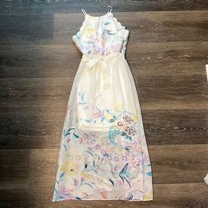 BCX Girl White Dress with Floral Overlay